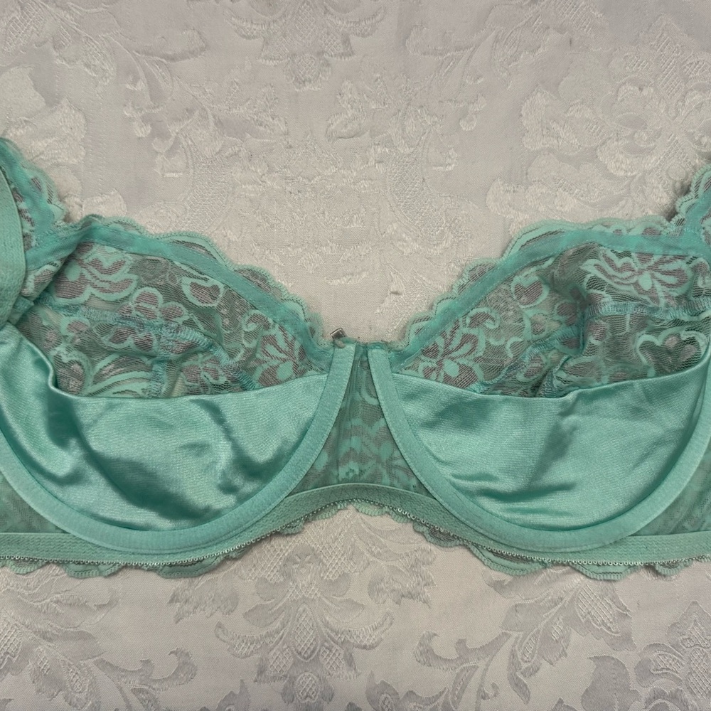 Frederick’s Of Hollywood Bra 38DD Push Up Without Padding Unlined Green Lace - Picture 5 of 8